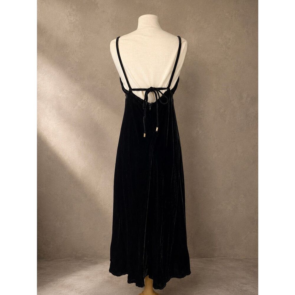 FARM Rio Size L Richelieu Velvet Slip Dress Black Embellished Midi Open Back - Picture 7 of 13